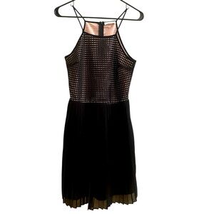 Sugarlips Black Spaghetti Strap Dress Wmns Sz S Pleated Skirt Mesh Overlay